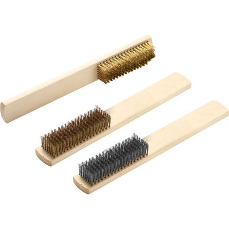 Lot de 3 brosses à manche en bois, matériaux différents, pour nettoyer les scories de soudure (1/5)