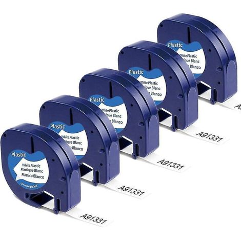 Kompatible Ersatzetiketten für Dymo Letratag 91331 Nachfüllpackungen (s0721660): LT 12 mm x 4 m (1/2 Zoll x 13 Fuß) Kunststoff-Etikettenband für Dymo Letratag LT-100T und LT-100H-5. (1/5)