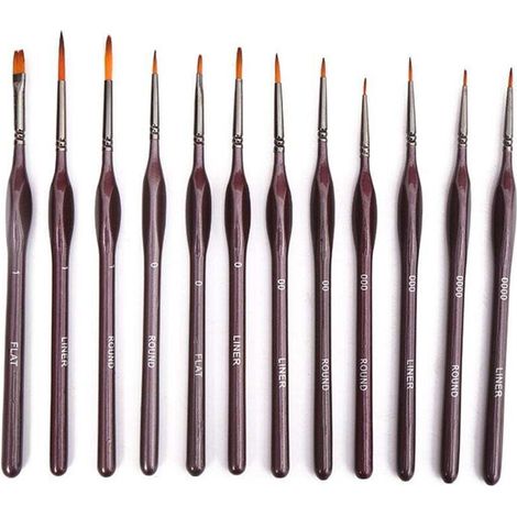 12 Pcs Pinceaux Fins Pinceaux Peinture Professionnels Pinceaux Miniatures pour Acrylique Huile (1/4)
