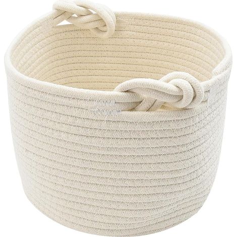 Petit panier rangement tissé avec poignée robuste, panier cadeau, Panier cadeau vide - Rangement pour jouets de bébé - Corde en coton - 24 x 18 cm - Blanc (1/5)