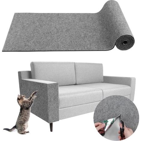 Alfombrilla rascadora para gatos - 40 x 200 cm - Autoadhesiva - Fieltro - Gris claro (1/5)