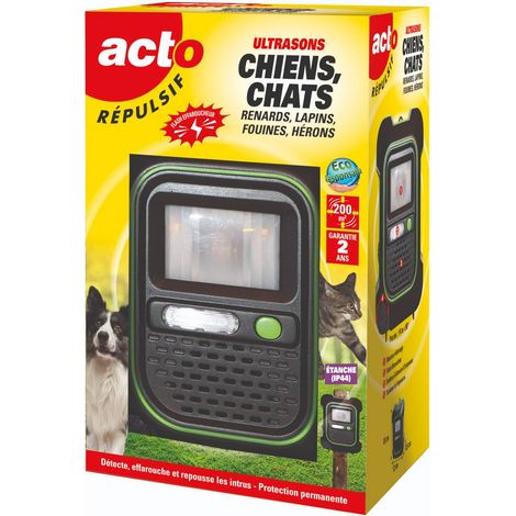 Répulsif ultrasons à piles pour chiens, chats, renards, lapins, fouines et hérons – Fréquences réglables – Résistant aux intempéries IP44 – Surface protégée 200m² – Retro