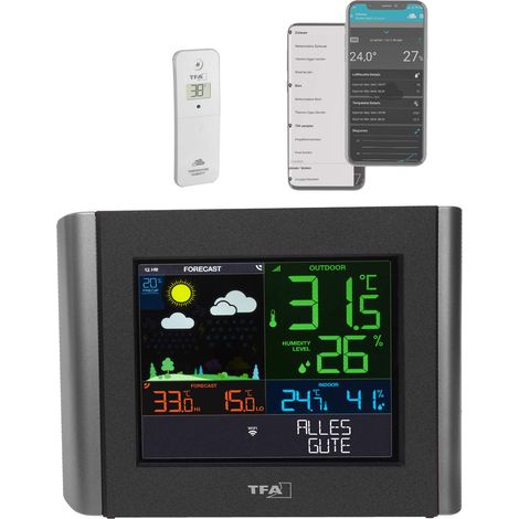 TFA Dostmann stazione meteo WLAN VIEW METEO, 35.8000.01, previsioni meteo professionali, VIEW App gratuita, allarmi regolabili, punto di rugiada, indice di calore, nero (1/4)