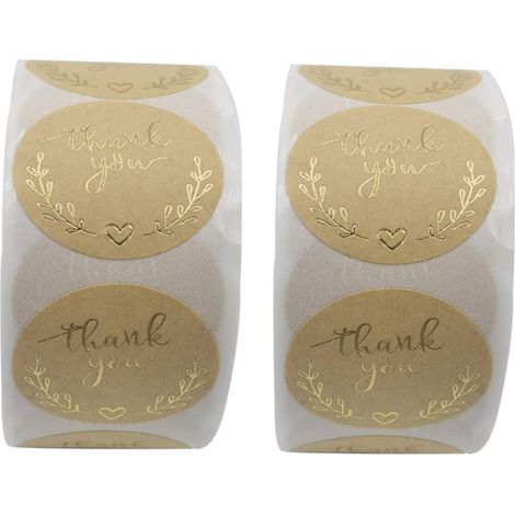 Juego de 2 rollos de etiquetas autoadhesivas Kraft "Gracias", pegatinas decorativas para tarjetas, diseño original y práctico. (1/5)