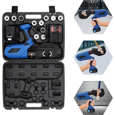YISSALE-Pince à sertir hydraulique sur batterie 120 kN/12 t - 16 à 400 mm² - 12 matrices interchangeables, tête 360°, LED, batterie 18 V - Pince à sertir électrique (1/5)