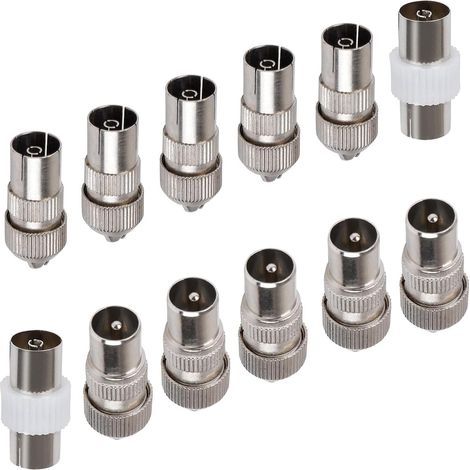Connecteur Coaxiaux en Métal pour Antenne TV,12 PCS Raccord RF Nickelé  Complet de 10 Connecteurs D'antenne TV Adaptateur Coaxial RF en Métal Nickelé pour Câble Fiche Antenne et Raccord Coaxial (1/5)