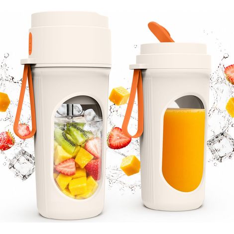 Mixeur Portable 450ml pour Smoothies, Mini Mixeur Puissant avec 12 Lames en Acier Inoxydable, Petit Blender Fruits Rechargeable Type-C, Couvercle Anti-Fuite, Sans BPA - Orange (1/5)