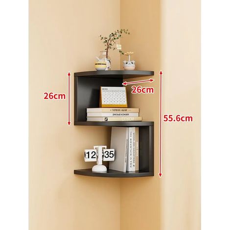 Étagère de rangement murale d'angle à plusieurs niveaux, style minimaliste moderne, pour salon (rayon de 26 cm [colle, clous sans trace et vis d'expansion inclus]). Dimensions : [dimensions manquantes (1/5)