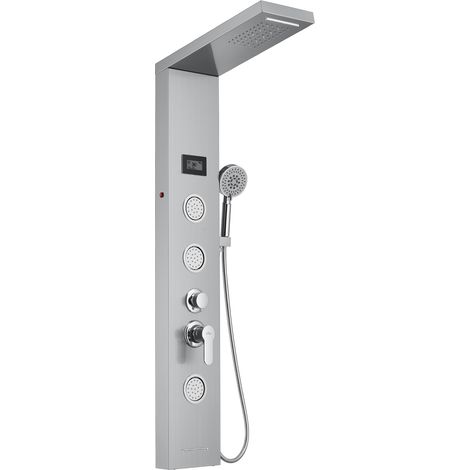 Multifunción Hidromasaje Columna de Ducha con LED Luces de Acero inox, 5 Función de Sistema de Panel de Ducha Hidro-masaje con Ducha Lluvia+Ducha de Mano con boquillas anticalcárea