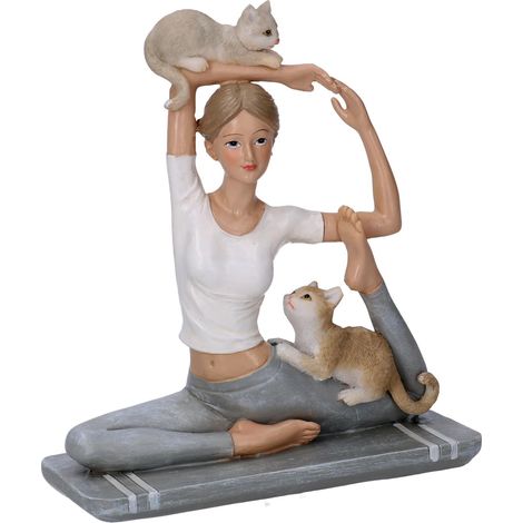 Harzstatue Frau mit grauen Katzen cm14,5x6h16