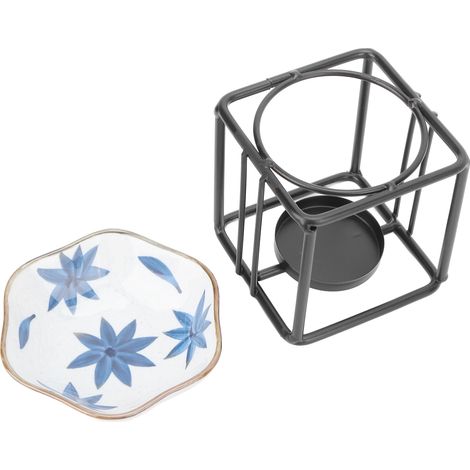 Bougeoir carré pour bougie chauffe-plat, diffuseur d'huiles essentielles et d'encens, four avec bol en céramique et feuille d'érable (1/5)