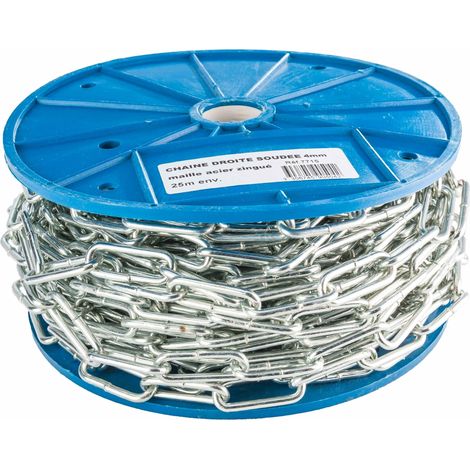 Corderies Tournonaises – Chaîne soudée 4 mm – Acier zingué – Longueur 25 m – Fixation durable pour toiles d'ombrage – Applications extérieures