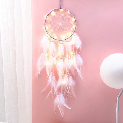 Attrape de Rêves LED, Faite Main Capteur de Rêves en Plumes Lumineux Dream Catcher pour Chambre Maison Décoration Tenture Murale Mobile Decoratif Filles Enfants Cadeau (1/5)