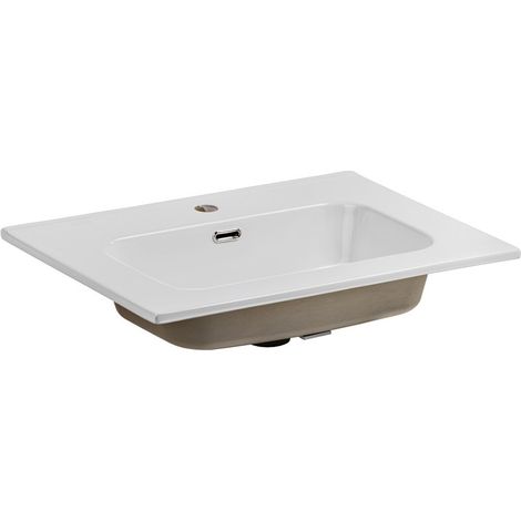 Einbauwaschbecken ESSEN 60 cm Keramik weiß glänzend rechteckiges Design
