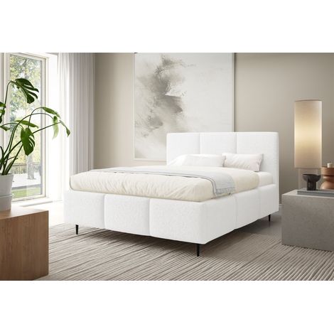 Polsterbett Schlafzimmerbett MIAMI Komplettset 140x200cm in Stoff Lambi Weiß