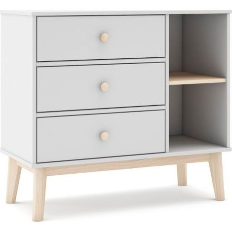 Cómoda juvenil de 3 cajones y 2 estantes 90x81 cm Misty Breeze Blanco - Oak Soft (ancho) x 81cm (alto) (1/5)