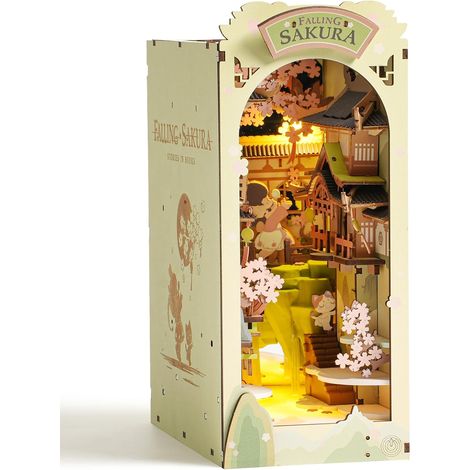 serre-livres 3d sakura avec éclairage led, kit de construction décoratif pour étagère, 240 pièces, décoration intérieure adulte (1/5)