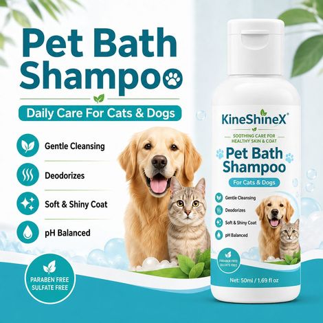KineShineX Haustiershampoo, geeignet für Katzen und Hunde, reinigt sanft, desodoriert und hinterlässt eine glatte und glänzende Haut. (1/4)