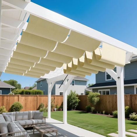 Ausziehbare, wellenförmige Markise, wasserdichtes Dach, Markisenabdeckung, Sonnenschutz aus Polyester, für Terrasse/Carport, 100 x 3000 cm, beige (1/5)