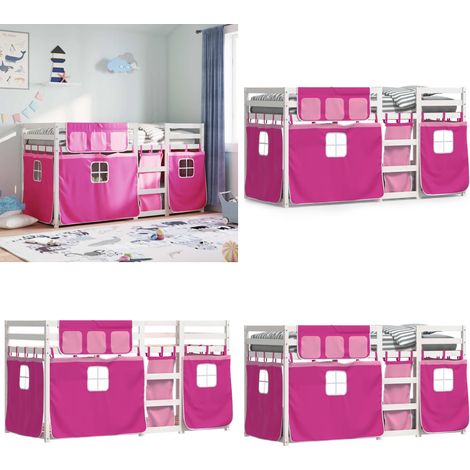 Etagenbett mit Vorhängen Rosa 90x200 cm Massivholz Kiefer - Kinderzimmermöbel - Etagenbett - Hochbett - Jugendzimmer - Holzbett - Home & Living