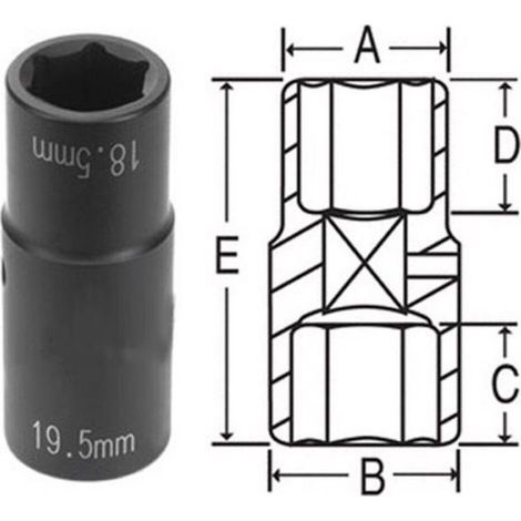 CHIAVE A BUSSOLA RINFORZATA CERCHI RUOTE DADI FORD DOPPIA 18.5 19.5mm 1/2" 21715