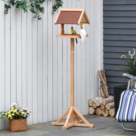 Mangeoire oiseaux extérieur sur pied bois naturel bois massif toit résistant aux intempéries 55 x 55 x 144 cm style élégant