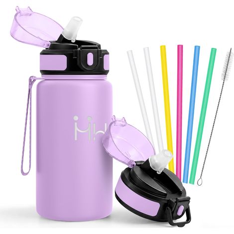 Bouteille Isotherme 500ml, Gourde Inox avec Paille, Anti-Fuite, Bouteilles sans BPA, Réutilisable, Gourde Sport pour Adultes, Cyclisme, Bureau (1/5)