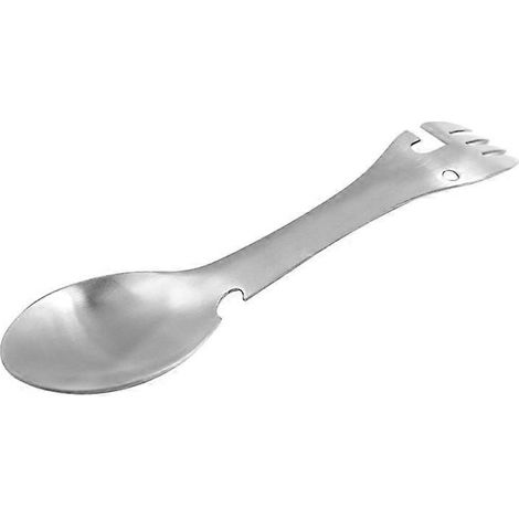 (Argent) Couverts 3 en 1 en acier inoxydable comprenant une fourchette et une cuillère. (1/5)