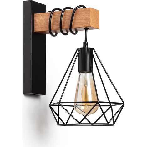 Lámpara de Pared de Metal y Madera Sardo Negro (1/5)