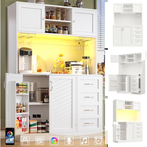 Contrôle Facile par App Meuble Buffet de Cuisine avec LED 4 Portes 2 Tiroirs et Grand Rangement 120x40x188cm (1/5)