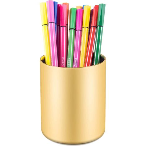 Elegante portalápices dorado, organizador de escritorio con estilo para material de oficina, portalápices de acero inoxidable, organizador de papelería, dimensiones: 3,15 pulgadas x 3,94 pulgadas (lar