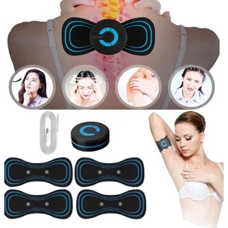 Nacken-, Rücken-, Bein-, Knie- und Muskelmassagegerät-Set + 4 Massagepads – elektrisch und tragbar – 6 Geschwindigkeitsstufen – kabelloses elektrisches Massagegerät