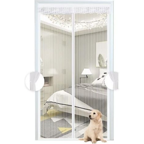 Moustiquaire magnétique blanche, rideau en maille, porte entièrement fermée pour balcon, installation facile, 140x240 Cm (1/5)