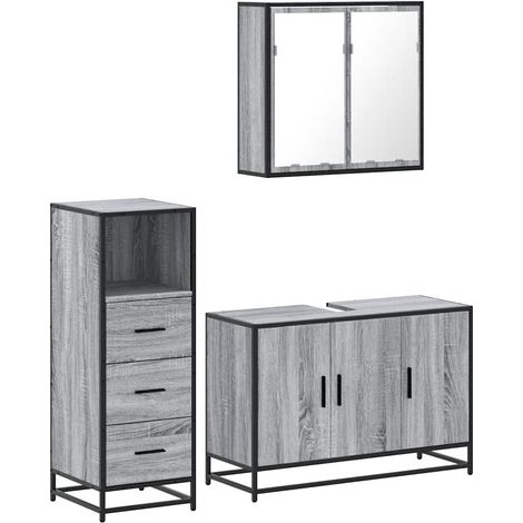 Maison Exclusive - 3-tlg. Badmöbel-Set Grau Sonoma Holzwerkstoff