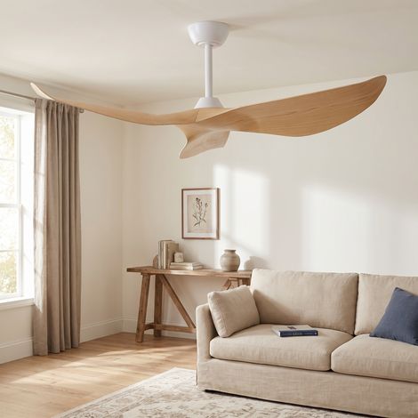 Ventilatore da soffitto senza luce 132 cm con telecomando 6 velocità motore DC reversibile ABS Moderno Bianco (1/5)