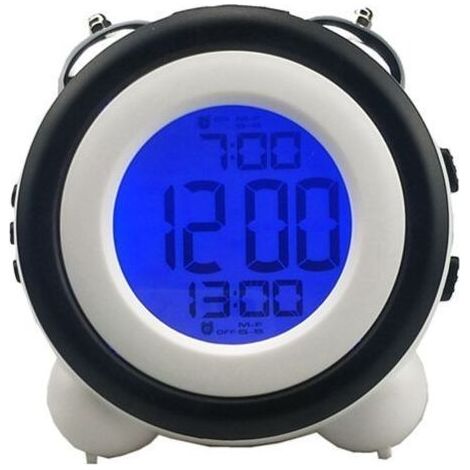 Réveil Intelligent, Lampe de Chevet en métal à Double Cloche, veilleuse avec capteur Intelligent, réveil électronique, Horloge Lumineuse pour Enfant (Noir) (1/5)