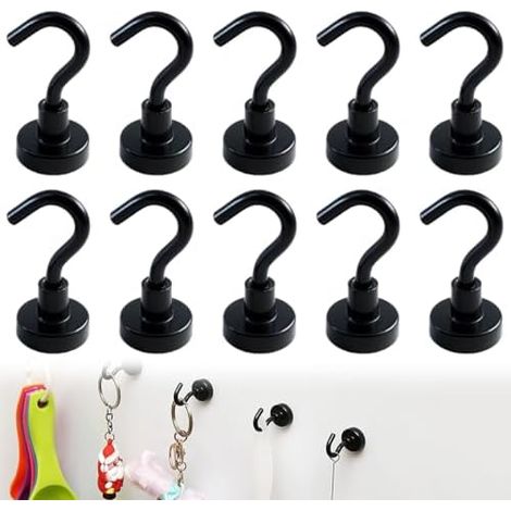 10 Pièces Crochet Aimanté Noir 10Kg - Crochets Magnétiques Extra Forts Pour Réfrigérateur Plafond Van Mur (1/5)