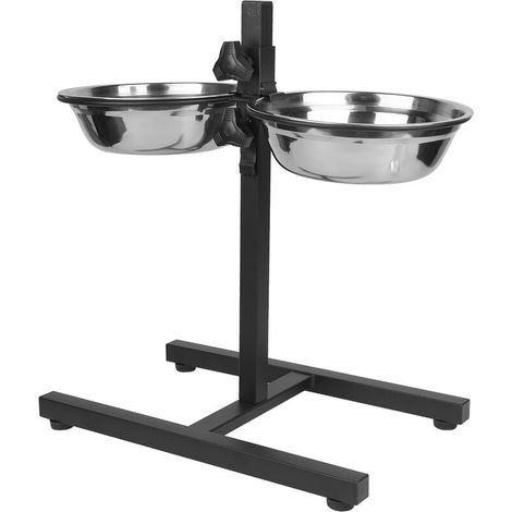 2 Support gamelle chien, hauteur réglable 41 cm, bols 1,8 L, base antidérapante, plastique alimentaire, intérieur (1/5)