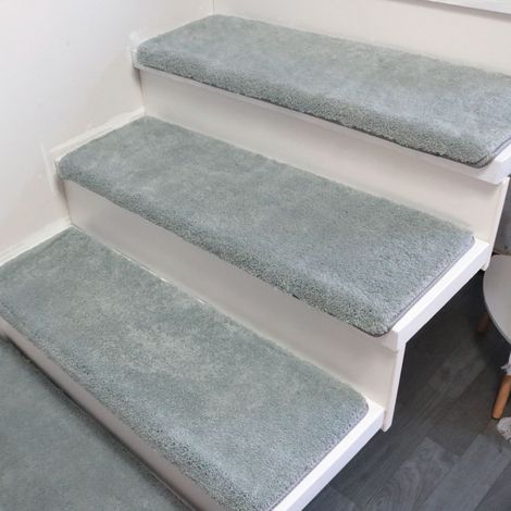 Ensemble de tapis de marche d'escalier - Gris clair - 6524+3 cm - 3 pièces - Polyester - Fond Velcro - Antidérapant pour escaliers intérieurs à la maison (1/5)