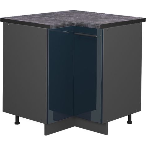 Mobile ad angolo cucina Fame-Line, Blu scuro lucido, 80.5 cm , PL Antracite, Vicco
