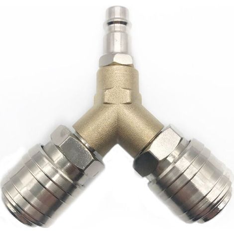 Distributeur d'air comprimé en Y - Générique - 2 Sorties 1/4" - Laiton Antirouille avec Raccords Rapides pour Outils Pneumatiques (1/5)
