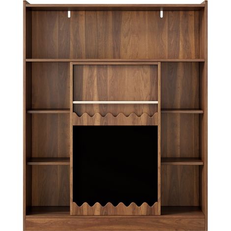 Bücherregal mit Tafel, Schiebetüren & Bilderbuchablage, Offenes 9-Fach Regal mit großem Stauraum, 120x38.5x151.5 cm, Nussbaumfarben (1/5)