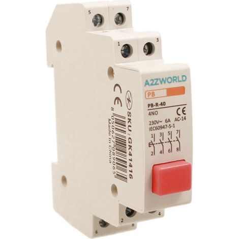 Pulsante Modulare Con Spia Luce Led Rosso 1M 6A AC 230V IP20 IEC60947-5-1 PB, Disponibili 2NO+2NC,3NO+1NC,4NO (4NO)