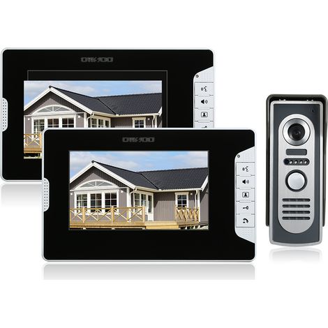OWSOO Kit d'interphone de sonnette de visiophone de 7 pouces 2 moniteurs intérieurs 1 caméra extérieure Vision nocturne Appel mains libres Contrôle de verrouillage électrique pour la sécurité de la ma (1/5)
