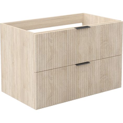 AICA Meuble de salle de bain suspendu 80 cm Chêne + 2 tiroirs, avec Poignées - sans compter vasque