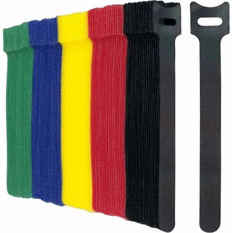 Lot de 100 attaches de câbles multicolores réutilisables à scratch pour une gestion optimale des câbles. (1/5)