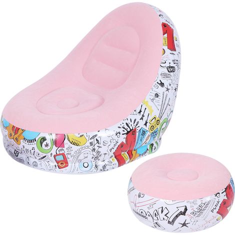 Tragbares, aufblasbares Sofa, bequemer Sessel mit Fußhocker für Wohnzimmer, Balkon, Rosa, 116 x 98 x 83 cm (1/5)