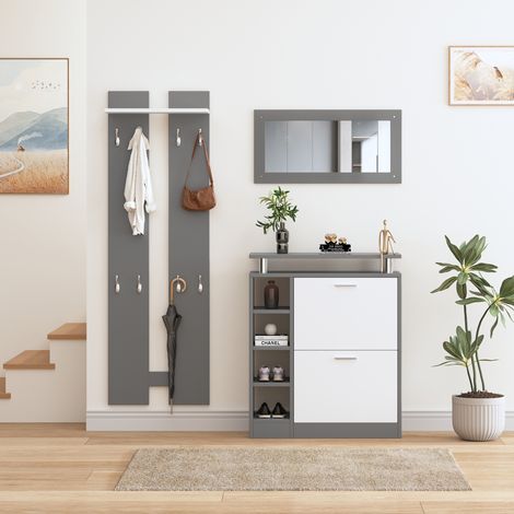 Vestiaire d'entrée 80x25x96,5 cm en bois gris, gain de place pour couloir FloraGrace (1/5)