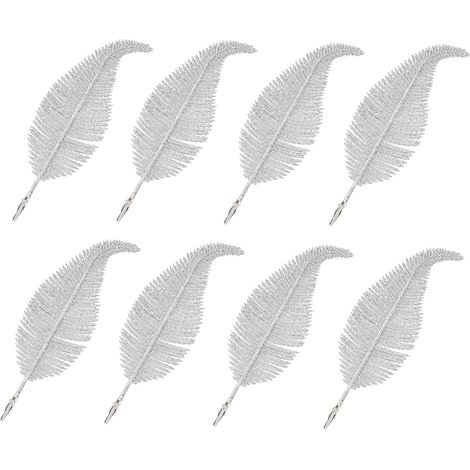8pcs Christmas Tree Topper Feather Clips, Christmas Glitter Feathers, Christmas Home Decoration (Silver) (1/4)
