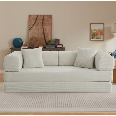 Canapé convertible 204x192x48 cm en tissu beige modulable pour salon et chambre FloraGrace (1/5)